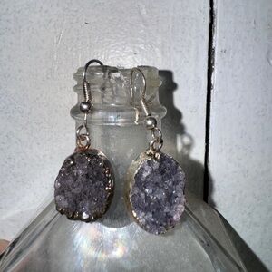 Elegant Silver and Purple Druzy Earrings